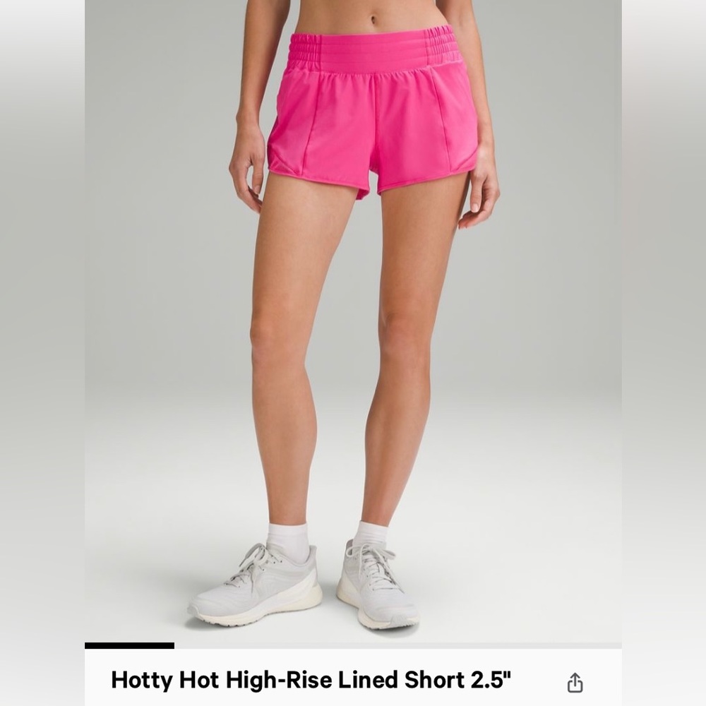 Lululemon Sonic Pink Hotty Hot Shorts High Rise 2.5 inches, Size 6